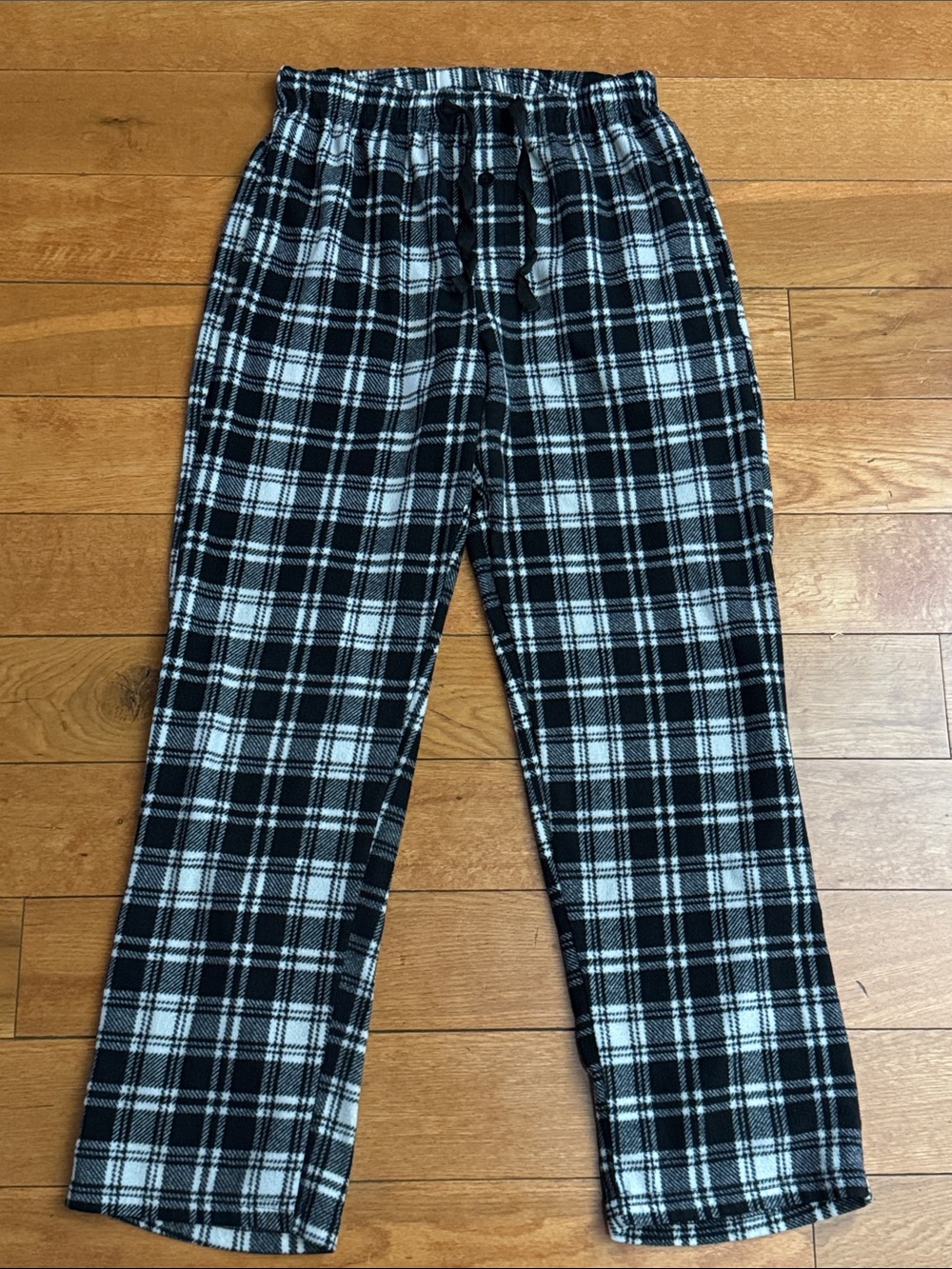Follow Me mens black/white plaid fleece pajama pants size M.